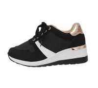 Generisch Scarpe da trekking da donna, impermeabili, con plateau, colore verde, con zeppa e lacci, traspiranti, per la corsa sulla strada, per il tempo libero, Nero , 38 EU