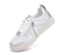 Generisch Scarpe europee Plus Size con punta piatta rotonda tinta unita luccicanti, argento, 42 EU