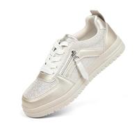 Generisch Scarpe europee Plus Size con punta piatta rotonda tinta unita luccicanti, gold, 43 EU