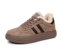 Generisch Scarpe invernali da donna con calda imbottitura, in pelle, scarpe da ginnastica alla moda, classiche, antiscivolo, per il tempo libero, comode scarpe basse, caffè, 37 EU