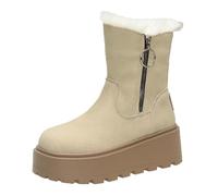Generisch Scarpe invernali da donna primaverili e autunnali con zip laterali, alla moda e versatile Plus Velvet and Thickened Short Tube caldo Cotton Shoes Ankle Boots Ortopediche da donna 39, beige