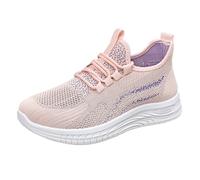 Generisch Scarpe sportive da donna in rete, traspiranti, leggere, con lacci, casual, piatte, con zero-drop, resistenti agli urti, comode, rosa chiaro, 37 EU