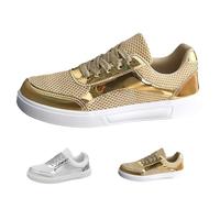 Generisch Scarpe sportive da donna lucide, con lacci, morbide, traspiranti, estive, leggere, per il tempo libero, per street, feste, night club, gold, 42 EU