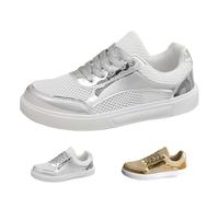 Generisch Scarpe sportive da donna lucide, con lacci, morbide, traspiranti, estive, leggere, per il tempo libero, per street, feste, night club, argento, 43 EU