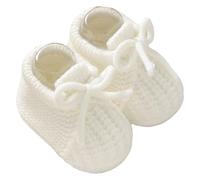 Generisch Scarpine primi passi per neonati e ragazze, suola morbida, stivali in maglia con fiocco, per l'inverno, per interni ed esterni, adatti per 0-12 mesi, bianco, 18 EU