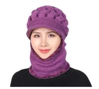 Generisch Sciarpa invernale da donna per esterni, tinta unita, con cappello, berretto integrato, Viola scuro, Taglia unica
