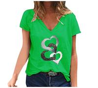 Generisch Scollo a V Donna Estate Stampato Manica Corta Casual T-Davon Top Donna Maglia Maglia Donna Glitter, verde, XXL
