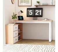 Generisch Scrivania semplice, scrivania da ufficio, tre cassetti, due scomparti aperti, tubi d'acciaio massiccio, larghezza e spessore del piano, naturale