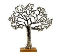 Generisch Scultura decorativa con albero della vita, altezza = 34,5 cm e larghezza = 31 cm, colore argento con base in legno, design moderno