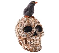 Generisch Scultura su teschio, statuetta di corvo scheletrico di Halloween, realistica corvi cupi, decorazione da tavolo, centro, per eventi e casa, collezionista
