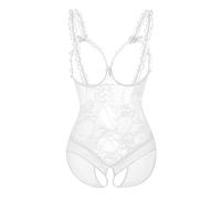 Generisch Seducente body da donna in pizzo trasparente con cavallo aperto, design senza rugiada, elegante lingerie per notti sensuali, abito da notte dall'aspetto delicato, bianco, XL