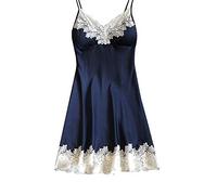 Generisch Seducente camicia da notte in raso con ferretto push-up per donna, elegante biancheria da notte in set morbido pigiama senza spalline, lingerie romantica femminile in negligé traspirante con