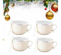 Generisch Set (4) 25 Oz Mug Meals W/Lid-Its, Round Holiday Meal Mugs, 2026 New Mug Meals with Lids, Christmas 4 Pece Meal Mugs Set for Soups, Stews, Coffee (4 pcs-white)