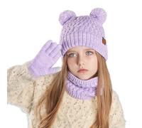 Generisch Set berretto da donna e da uomo per bambini, sciarpa e guanti, set caldo da tre pezzi per neonati all'aperto alla moda, Lilla, Taglia unica