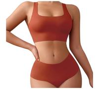 Generisch Set biancheria intima donna stile ovest grande taglia sport senza ferretti supporto superiore imbottitura rimovibile reggiseno donna, caffè, S
