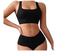 Generisch Set biancheria intima donna stile ovest grande taglia sport senza ferretti supporto superiore imbottitura rimovibile reggiseno donna, Nero , XL