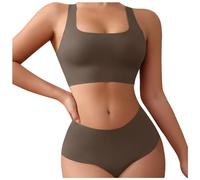 Generisch Set biancheria intima donna stile ovest grande taglia sport senza ferretti supporto superiore imbottitura rimovibile reggiseno donna, grigio scuro, S