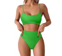 Generisch Set bikini da donna con allacciatura al collo, push up, parte superiore del bikini push up, costume da bagno in due pezzi, Verde chiaro, XL