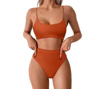 Generisch Set bikini da donna con allacciatura al collo, push up, parte superiore del bikini push up, costume da bagno in due pezzi, gold, L