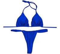 Generisch Set bikini da donna con decorazione in pizzo, effetto push-up per un look seducente in spiaggia o in piscina, Blu, L