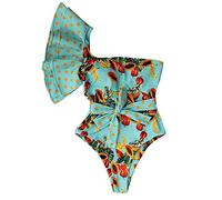 Generisch Set bikini da donna, elegante tankini da donna, con doppia stampa a foglia, per una perfetta prestazione in spiaggia, bikini a triangolo, set bikini per la pancia, Blu, S