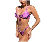 Generisch Set bikini da donna in divisione, con stampa con lacci, per una moda da spiaggia seducente in vacanza, Colore: rosso, M