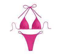 Generisch Set bikini da donna in due pezzi, con scollo alto, materiale elastico per una vestibilità comoda, ideale per spiaggia e piscina, diverse misure e colori disponibili, rosa intenso, M