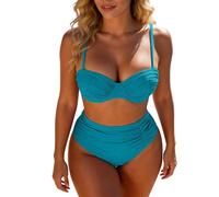Generisch Set bikini da donna push-up con coppa fissa e vita alta, costume da bagno in due pezzi con ciotole testurizzate | Set da nuoto attillato per spiaggia e piscina, Stil_y08 blu navy, L