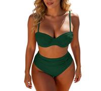 Generisch Set bikini da donna push-up con coppa fissa e vita alta, costume da bagno in due pezzi con ciotole testurizzate | Set da nuoto attillato per spiaggia e piscina, Stil_y03 verde, XL