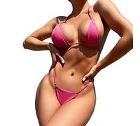 Generisch Set bikini funzionale da donna, design split con effetto glitter per vacanze in spiaggia, feste in piscina, rosa intenso, M