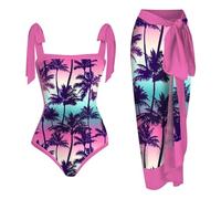 Generisch Set bikini monokini da donna con stampa alla moda, pratico rivestimento come elegante tankini, costume da bagno in due pezzi per una perfetta vacanza in spiaggia, Colore: rosa., XXL