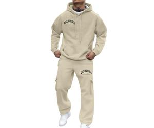 Generisch Set completo da allenamento da uomo blu, tuta da uomo con stampa, cappuccio, pullover comodo, abbigliamento da jogging, elegante set in due pezzi aderente, cavo di alimentazione, cachi, XXL
