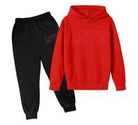 Generisch Set completo per bambini a maniche lunghe + pantaloni, set di abbigliamento per bambini da 4 a 12 anni, Suit D10-rosso, 5-6 Jahre