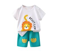 Generisch Set composto da maglia a maniche corte e pantaloncini, per il tempo libero, in cotone, per tutti i giorni, comodo look estivo per i giovani, bianco, 3-4 Anni