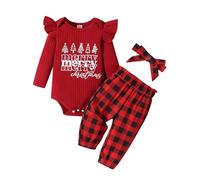Generisch Set composto da tre pezzi da bambina con pantaloni a quadri e fascia elegante per un guardaroba alla moda del vostro bambino, Colore: rosso, 18-24 Monate