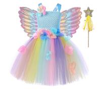 Generisch Set con bretelle senza maniche per bambine, da principessa, con bacchetta magica, fascia e ali
