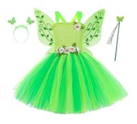 Generisch Set con bretelle senza maniche per bambine, da principessa, con bacchetta magica, fascia e ali