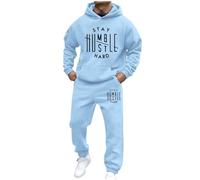 Generisch Set con cappuccio, da uomo, per jogging, inverno, autunno, sportivo, 2 pezzi, felpa e pantaloni da jogging, con cappuccio, per il tempo libero, alla moda, Azzurro, XL