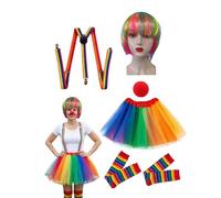 Generisch Set costume da pagliaccio con tutù e naso, 5 pezzi, per adulti, unisex, per cosplay, carnevale, feste in maschera, palcoscenico, eventi, vacanze e