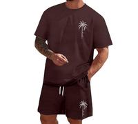 Generisch Set da 2 pezzi da uomo con maglietta a maniche corte e pantaloncini, sportivi, ideale per il tempo libero, le vacanze, elegante e confortevole