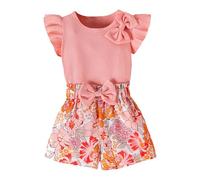 Generisch Set da 2 pezzi per la primavera e l'autunno con camicetta a maniche lunghe e gonna con fiocco, Colore: rosa., 4-5 Anni