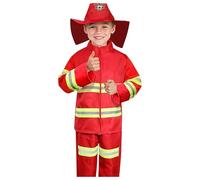 Generisch Set da 3 pezzi per giochi di ruolo da pompiere, accessori per la scuola, abbigliamento da campus, costume da eroi del fuoco, Colore: rosso, 4-5 Anni