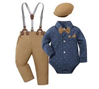Generisch Set da 4 pezzi per la festa del bambino, con papillon e pantaloni con bretelle · Elegante abito da gentleman per battesimo e matrimonio, Stile/b01 marrone, 6-12 Monate