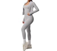 Generisch Set da allenamento da donna, 3 pezzi, protezione UV, a compressione, per lo sport, con passanti per il pollice e a vita alta, per fitness, yoga, pilates, palestra, abbigliamento sportivo, O