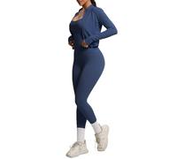 Generisch Set da allenamento da donna, 3 pezzi, protezione UV, a compressione, per lo sport, con passanti per il pollice e a vita alta, per fitness, yoga, pilates, palestra, abbigliamento sportivo, O