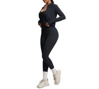Generisch Set da allenamento da donna, 3 pezzi, protezione UV, a compressione, per lo sport, con passanti per il pollice e a vita alta, per fitness, yoga, pilates, palestra, abbigliamento sportivo, O