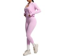 Generisch Set da allenamento da donna, 3 pezzi, protezione UV, a compressione, per lo sport, con passanti per il pollice e a vita alta, per fitness, yoga, pilates, palestra, abbigliamento sportivo, O