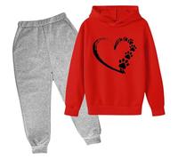 Generisch Set da bambina con felpa con cappuccio e pantaloni da jogging, tuta oversize, per adolescenti, due pezzi per l'uso quotidiano, comodo abbigliamento per il tempo libero per la scuola e le
