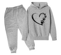 Generisch Set da bambina con felpa con cappuccio e pantaloni da jogging, tuta oversize, per adolescenti, due pezzi per l'uso quotidiano, comodo abbigliamento per il tempo libero per la scuola e le