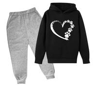 Generisch Set da bambina con felpa con cappuccio e pantaloni da jogging, tuta oversize, per adolescenti, due pezzi per l'uso quotidiano, comodo abbigliamento per il tempo libero per la scuola e le